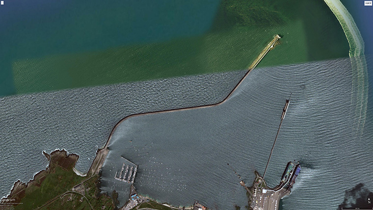 Google Earth image of Holyhead harbour