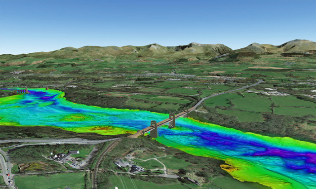 MBES data taken from the Swellies region of the Menai Strait superimposed on a Google Earth image